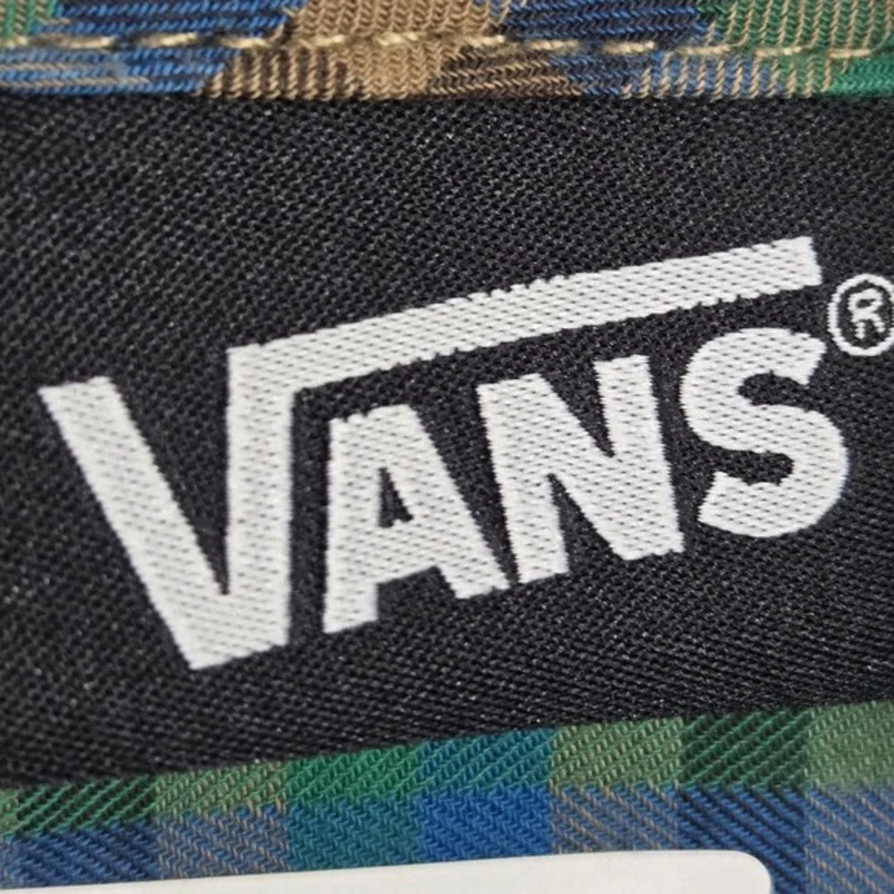 Vans Men‎ Button Up Shirt XL Green Blue Tan Black Plaid Western Work